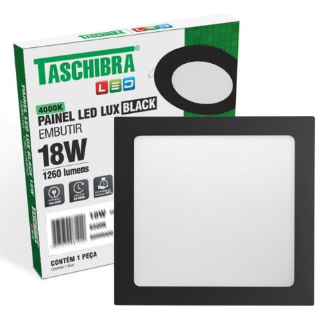 Painel de Led Quadrado Embutir 18w Preto Bivolt Taschibra 4000k Luz Neutra