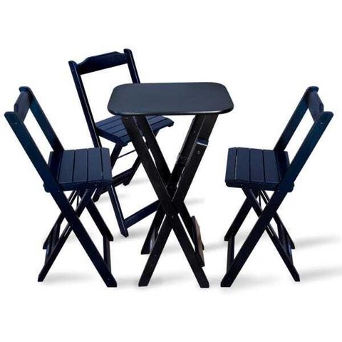Conjunto de Bistrô com 3 Cadeiras Dobrável para Area Gourmet - Preto