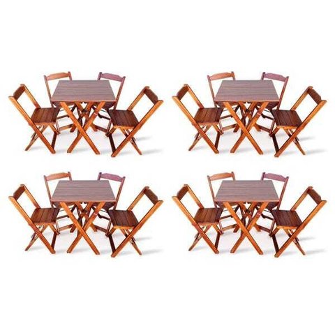 Kit 4 Conjunto Com Jogo De Mesa 70x70 Com 4 Cadeiras Dobráveis - Imbúia