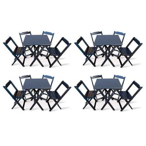 Kit 4 Conjunto Com Jogo De Mesa 70x70 Com 4 Cadeiras Dobráveis - Preto