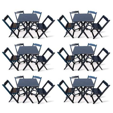 Kit 6 Conjunto Com Jogo De Mesa 60x60 Com 4 Cadeiras Dobráveis - Preto