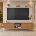 Ver imagem 1 de Rack com Painel Ripado para TV até 75 Polegadas 216CMX220CM Fortaleza Off White Matte / Freijó