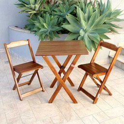 Jogo De Mesa Em Madeira Com 2 Caderias Dobravel 70x70 Para Area Gourmet - Imbuia - 2