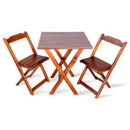 Jogo De Mesa Em Madeira Com 2 Caderias Dobravel 70x70 Para Area Gourmet - Imbuia - 1