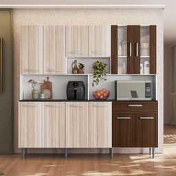 Armário de Cozinha 12 Portas 1 Gaveta Clara Yescasa Branco/Rovere/Amêndoa - 1