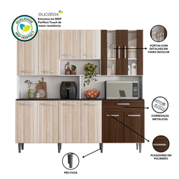 Armário de Cozinha 12 Portas 1 Gaveta Clara Yescasa Branco/Rovere/Amêndoa - 4