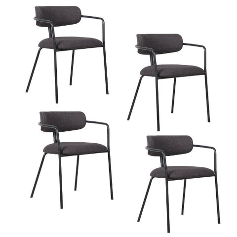 Cadeira Jantar Orgânica Rvestida em Linho com Base em Aço 4 Un Cor:grafite com Preto