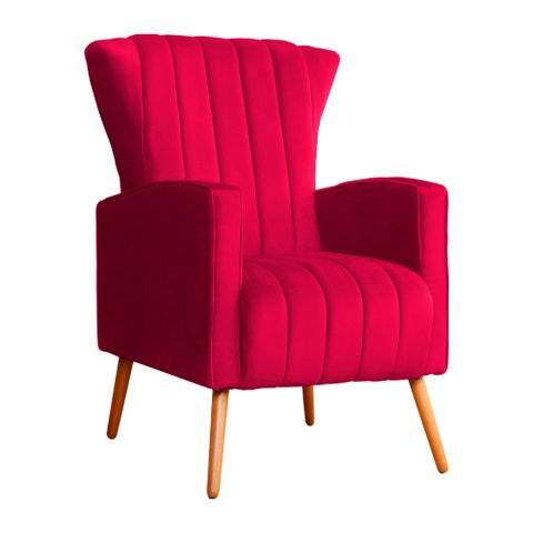 Poltrona Decorativa Melinda Pés Palito Tecido Veludo Várias Cores - Qlare Estofados - Veludo Vermelh