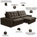 Ver imagem 3 de Sofá Retrátil Reclinável para Sala 4 Lugares 290cm Curie F04 Veludo Marrom Escuro - Lyam Decor