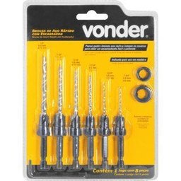 BROCA COM ESCAREADOR ACO RAPIDO 7/64 - 1/4 COM 8 PECAS - 3
