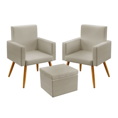 Kit 2 Poltronas Nina Com Puff Quasar Courino Bege Aradecor