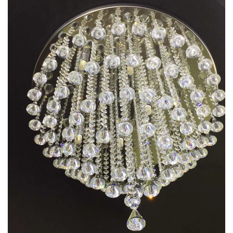 Lustre de Cristal Para Sala de Jantar, Com 45cm de Altura ,Base de Inox Polida Com 50cm De Diâmetro