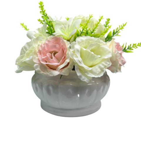 Vaso centro de mesa pequeno romântico branco de cerâmica