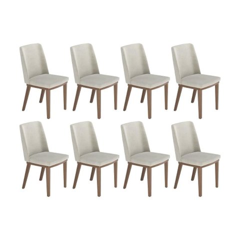 Conjunto de 8 Cadeiras de Madeira Maciça Kalina Natural com Soft Palha