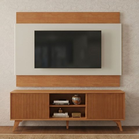 Rack com Painel Ripado para TV até 65 Polegadas 185x196cm MDF Gaia