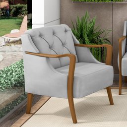 Poltrona Para Sala De Estar Decorativa Base Fixa Coral M03 Veludo Cinza - Lyam Decor - 2 Poltrona Para Sala De Estar Decorativa Base Fixa Coral M03 Veludo Cinza - Lyam Decor - 2