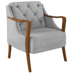 Poltrona Para Sala De Estar Decorativa Base Fixa Coral M03 Veludo Cinza - Lyam Decor - 1 Poltrona Para Sala De Estar Decorativa Base Fixa Coral M03 Veludo Cinza - Lyam Decor - 1