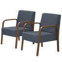 Ver imagem 1 de Kit 2 Poltronas Decorativas 1 Lugar Luna Braço Madeira D Salla Suede Azul Bic