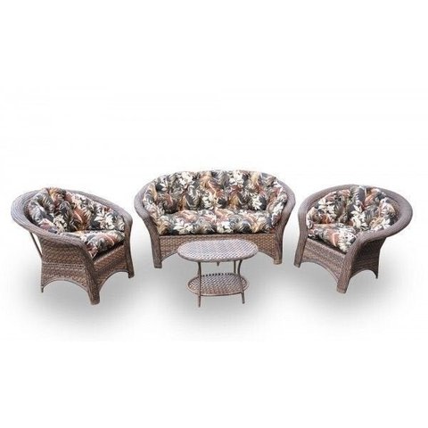 Conjunto Madagascar - 1 sofá + 2 poltronas + Mesa Oval - Rivieira Marrom