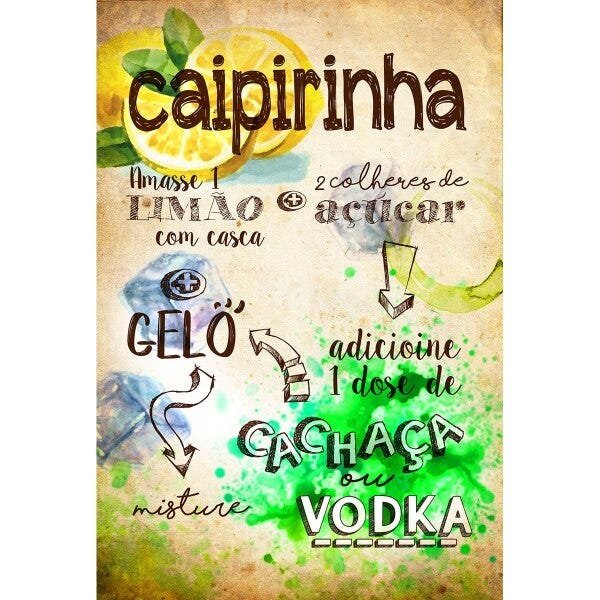 Placa Decorativa 20x30cm Receita Caipirinha (v339)