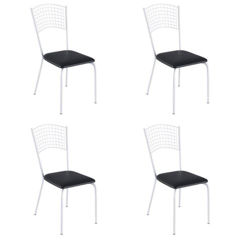 Kit 4 Cadeiras de Jantar Aço com Assento Estofado Multimóveis CR50273 Branco/Preto