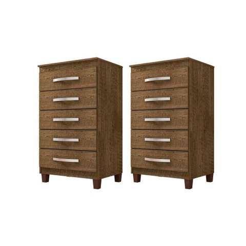 Kit com 2 Cômoda 5 Gavetas Malbec