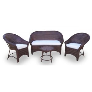 Conjunto de Sofá Fibra Sintética Bali Promo - 1 Sofá 2L + 2 Poltronas + 1 Mesa Centro - Tecido Duna