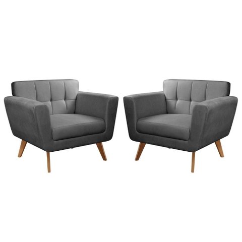 2 Poltronas Decorativa Bruna Living Sala Quarto Recepção - Veludo Cinza 220