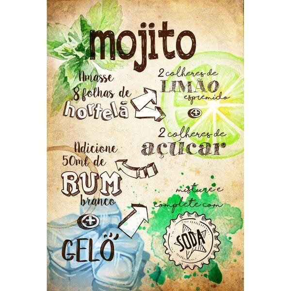 Placa Decorativa - 20x30cm- Receita - Mojito - (v341)