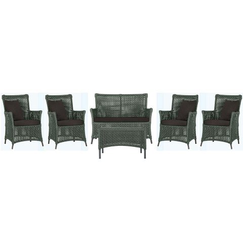 Jogo Sofá 4 Poltronas e Mesa Igapó Preta E9 Trama Original Verde