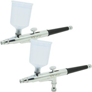 Kit 2 Canetas Aerógrafo Aerográfica Pistola Dupla Ação Profissional 0,3 mm 2 Copos Importway
