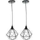 Ver imagem 1 de Kit 2 Luminárias Lustre Pendente Aramado Diamante Luxo Pequeno Teto Retrô Preto Agp Ilumini