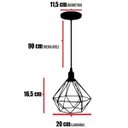 Ver imagem 2 de Luminária Lustre Pendente Aramado Diamante Luxo Pequeno Teto Retrô Preto Agp Ilumini