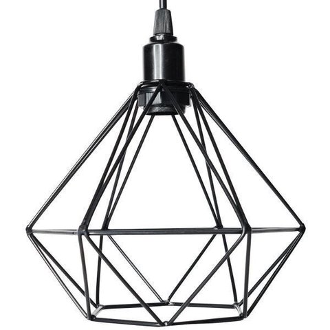 Luminária Lustre Pendente Aramado Diamante Luxo Pequeno Teto Retrô Preto Agp Ilumini