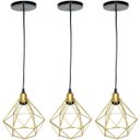 Ver imagem 1 de Kit 3 Luminárias Lustre Pendente Aramado Diamante Luxo Pequeno Teto Retrô Dourado Agp Ilumini