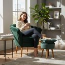 Ver imagem 7 de Poltrona Decorativa Pétala com Puff Veludo Verde Élpis Móveis
