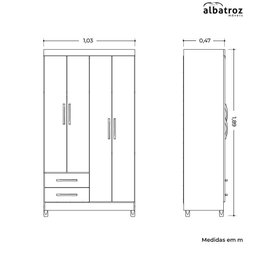 Guarda Roupa Âmbar Solteiro 4 Portas com Espelho Albatroz Cinamomo/off White - 6