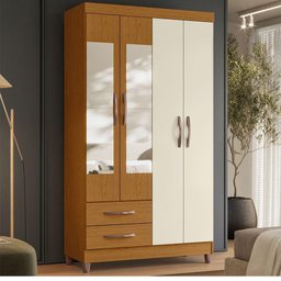 Guarda Roupa Âmbar Solteiro 4 Portas com Espelho Albatroz Cinamomo/off White - 2