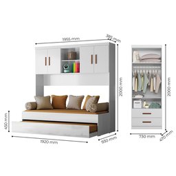 Dormitório Infantil Ônix Guarda Roupa, Aéreo 4 Portas e Bicama Flex Branco - Peternella Móveis - 6