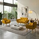 Ver imagem 1 de Kit Namoradeira Decorativa e 2 Poltronas Confortável para Sala Recepção Manicure Alice Suede