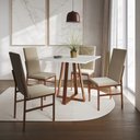 Ver imagem 1 de Conjunto de Jantar Mesa Mônaco Premium 90cm Imbuia com 4 Cadeiras Estofadas Bege Base Cobre