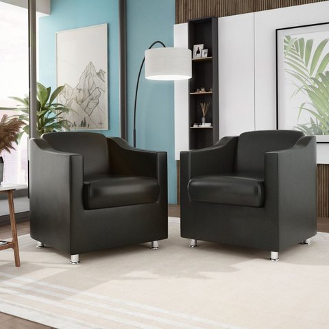 Poltrona Bia para Salão Recepção Consultório Balaqui Decor Cores:courino Preta