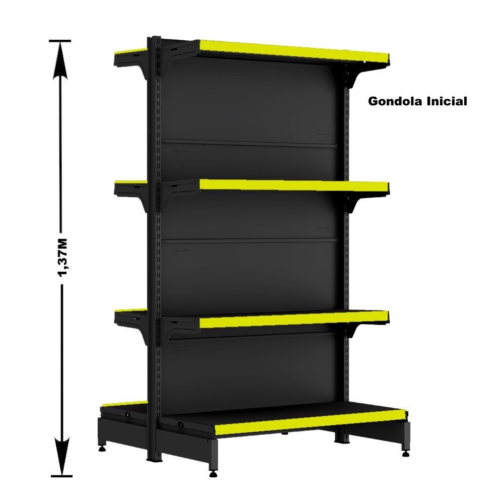 Gondola Centro 137 Fit Ate 4 Metros Preto 32 Bandeja Pe Amarelo - 2