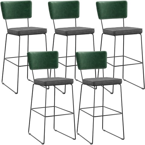 Kit 05 Banqueta Alta Sala Jantar Fixa Allana L02 Facto Verde Musgo Linho Cinza Escuro - Lyam Decor