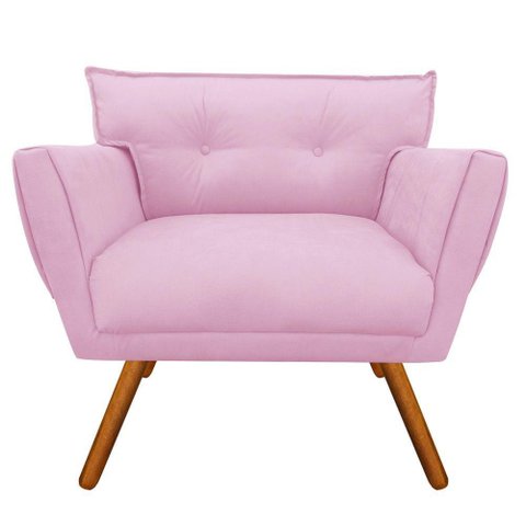 Poltrona Suede Pés Palito Castanho Rosa Bebê