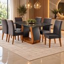 Ver imagem 2 de Conjunto Mesa de Jantar com 6 Cadeiras Estofadas e Tampo de Vidro 160x80x80cm Mel/Cinza