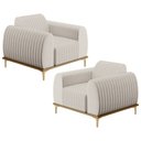Ver imagem 1 de Kit 02 Poltronas Decorativas Base De Madeira Com Pés D'Ouro Molino D02 Linho Cru C-443 - Lyam Decor