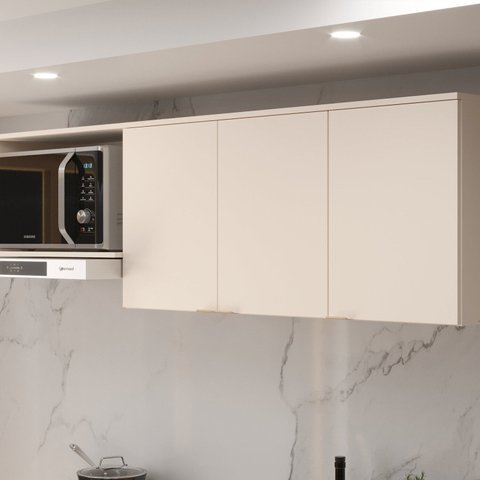 Aéreo 190cm 3 Portas com Nicho para Microondas Ayla Yescasa Bege/Off White