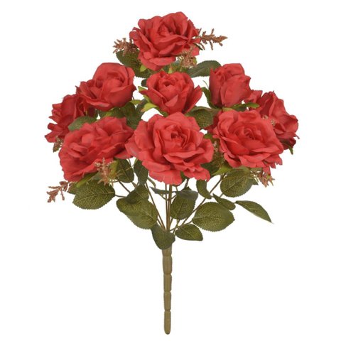 Buque de Rosa Diana 9 Botoes Vermelho Outono 40cm