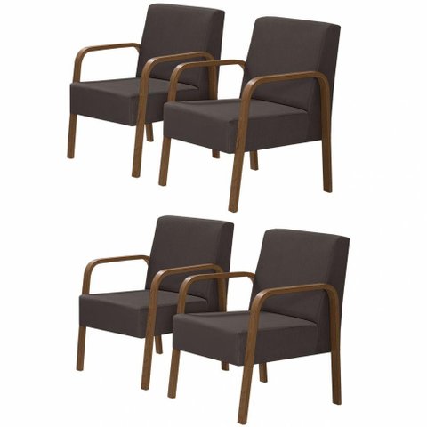 Kit 4 Poltronas Decorativas 1 Lugar Luna Braço Madeira Suede